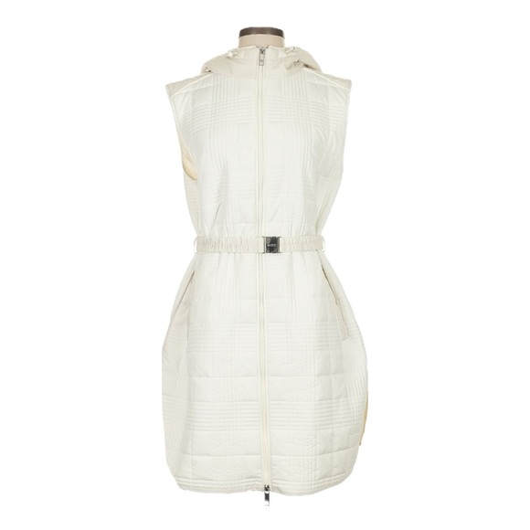 BOSS Hugo Boss Quilted Puffer Vest Dress NWT 4 Hooded Belt Water Repellent Ecru - Picture 1 of 12